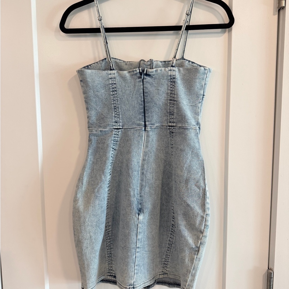 Selfie Leslie Denim Lace-Up Mini Dress - Picture 3 of 6